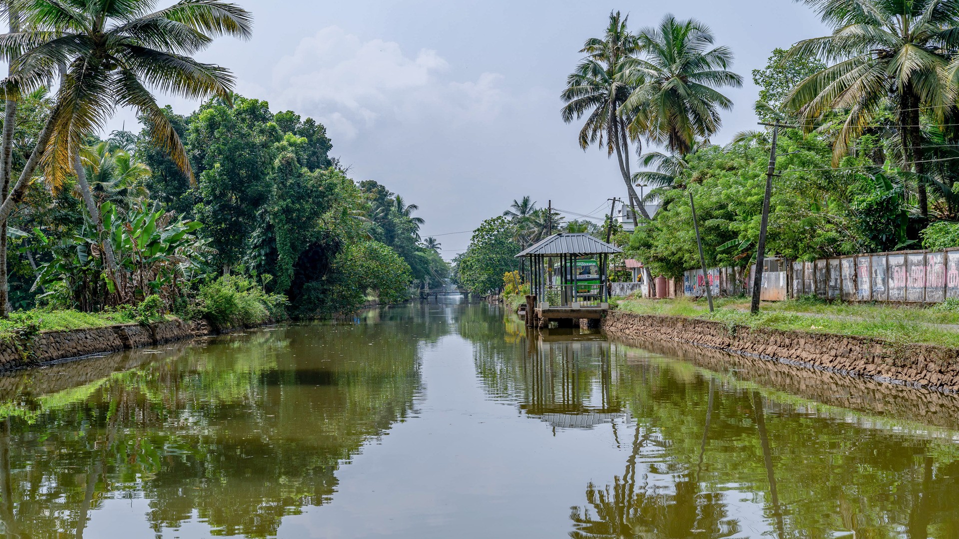 Вид на канал в Аллапуже во время поездки на лодке из Коттаяма.